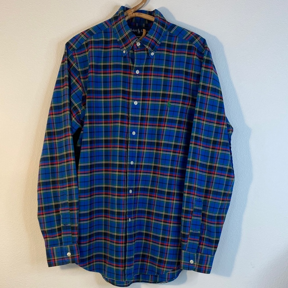 Polo by Ralph Lauren Blue and Green Plaid Shirt 80s
